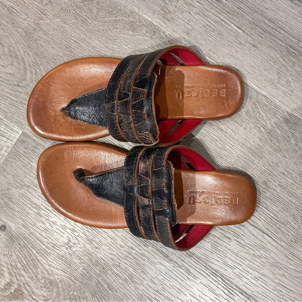 BED STU yoli black lux leather sandals size 6